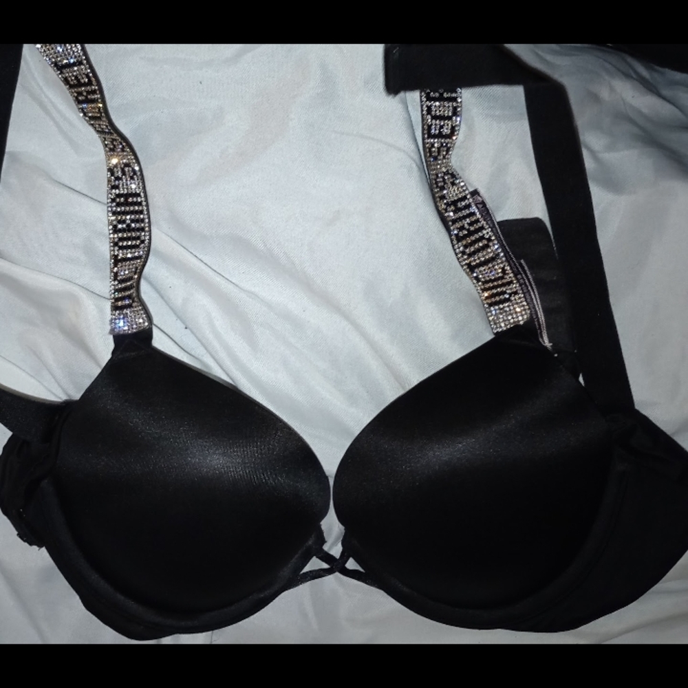 Elegant Black Bra with Embellished Straps